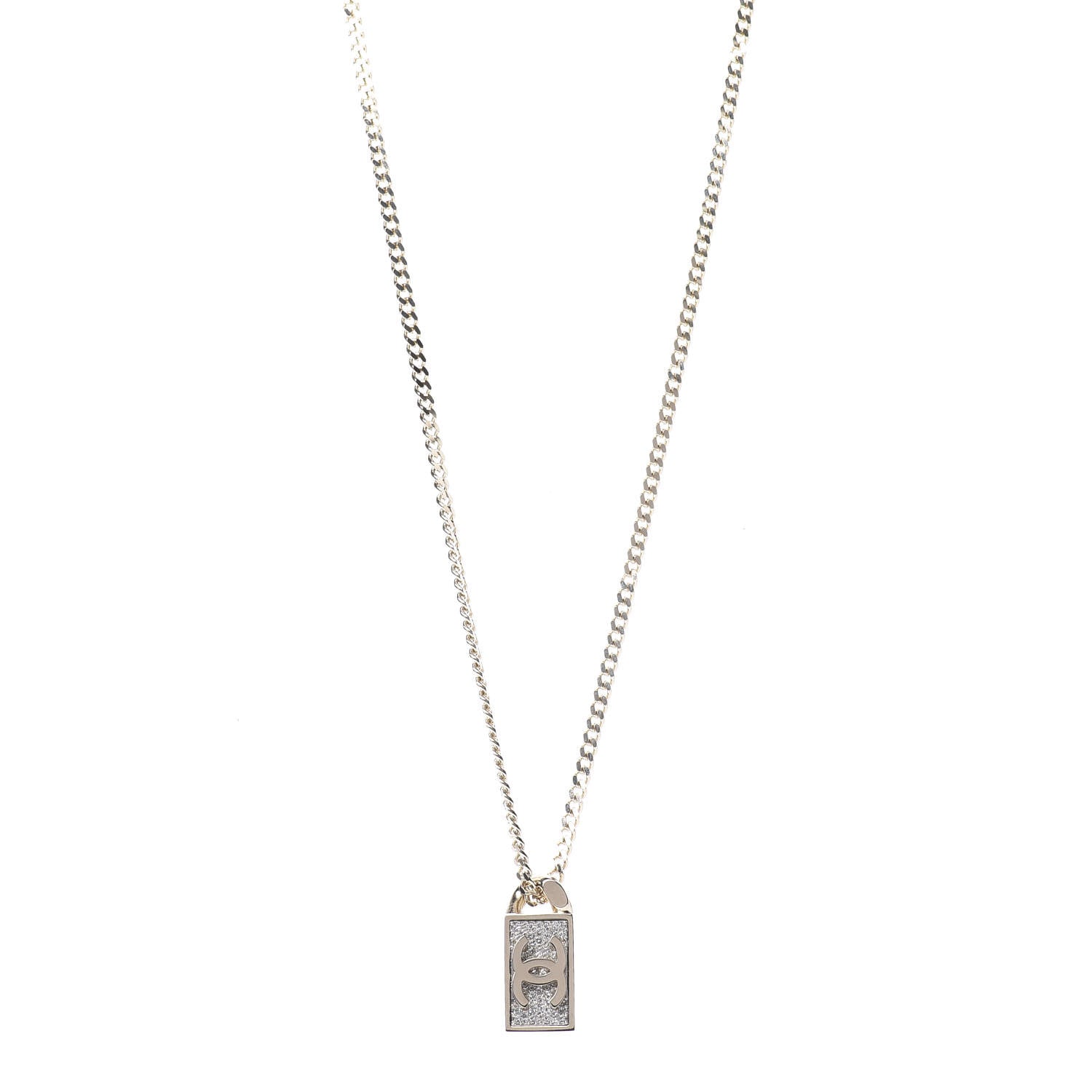 Chanel Crystal Dog Tag Charm Necklace Gold 1 of 6