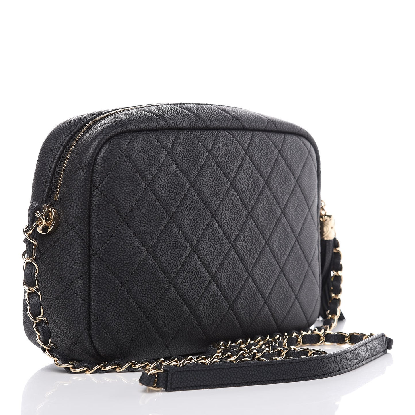 Caviar Quilted Medium Coco Tassel Camera Case Black