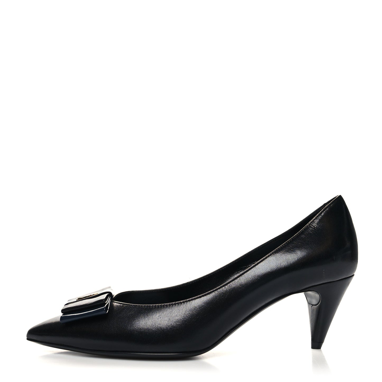 Calfskin Bow Anais Pumps 38 Black Navy