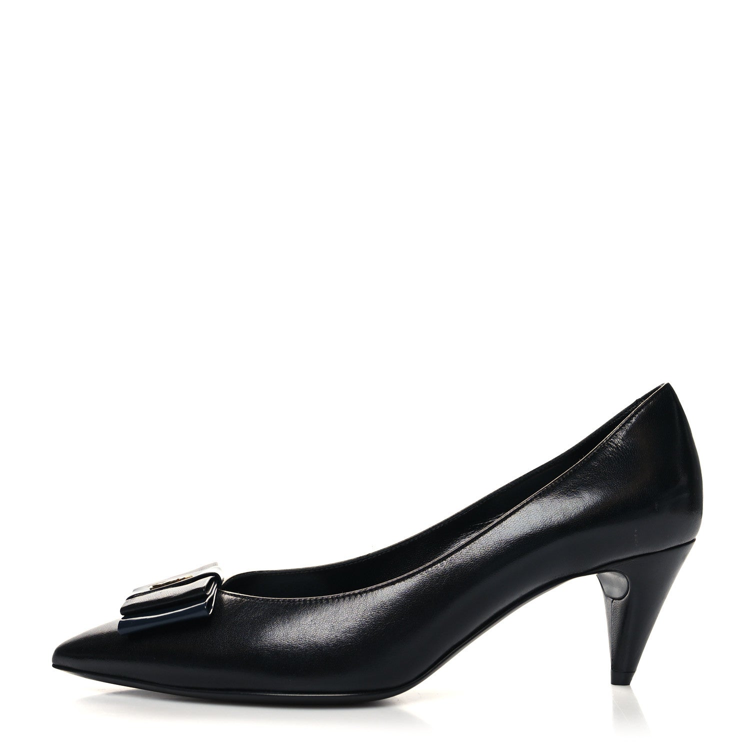 Saint Laurent Calfskin Bow Anais Pumps 38 Black Navy 1 of 10