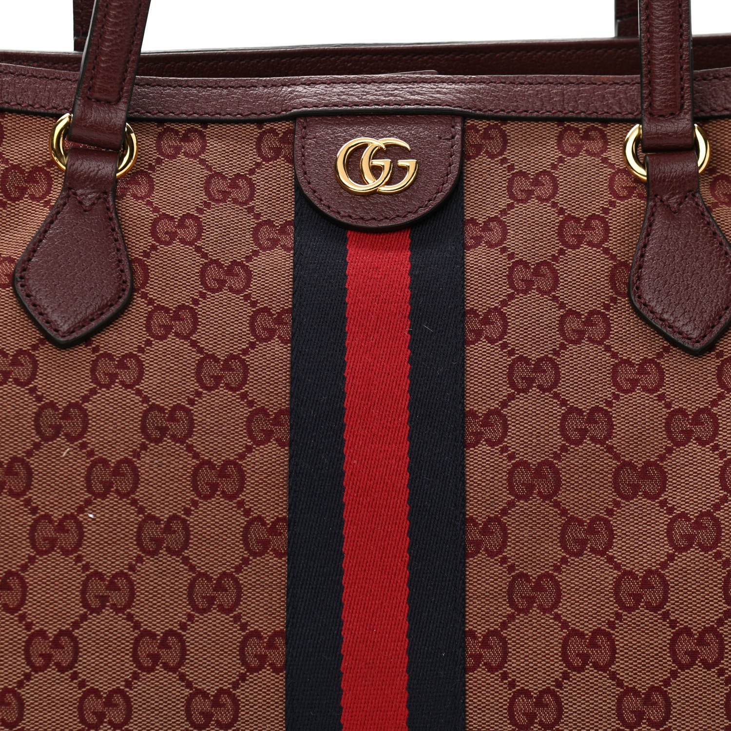 Gucci Monogram Textured Dollar Calfskin Web Medium Ophidia Shopping Tote Sahara Rubino Chardonnay 7 of 13