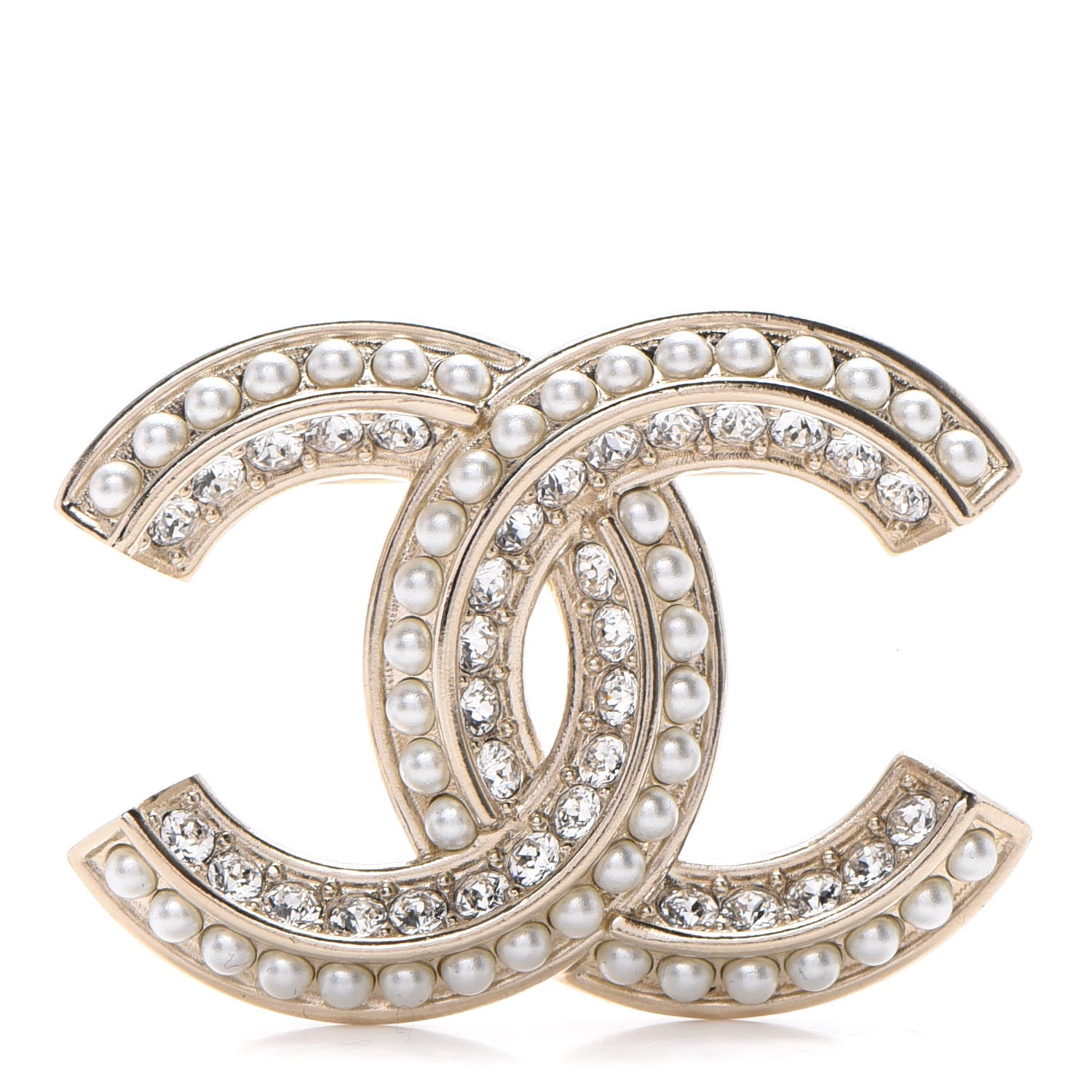 Chanel Crystal Pearl Chain Mania CC Brooch Gold 1 of 4