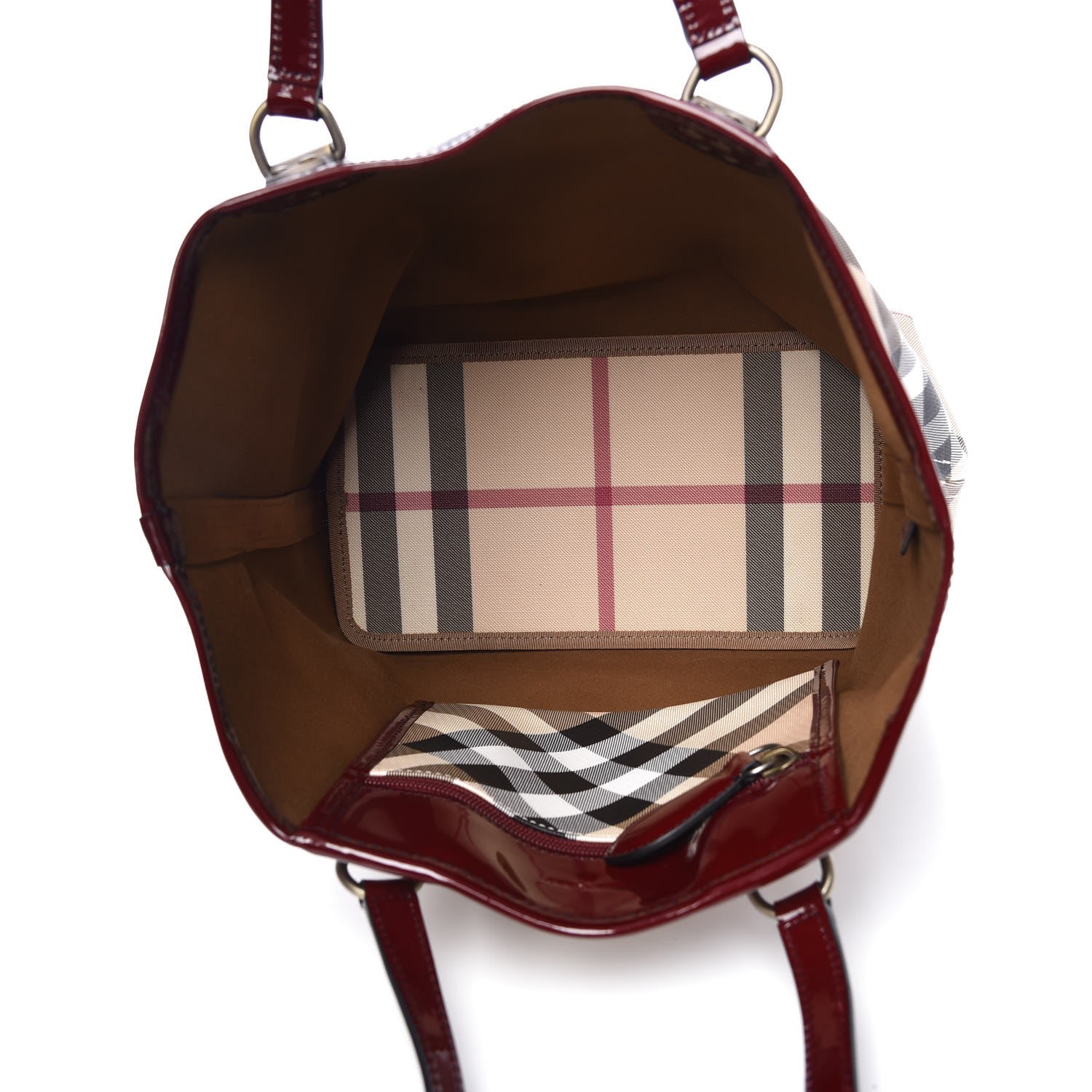 Burberry Patent Trim Small Nova Check Tote Red 5 of 16