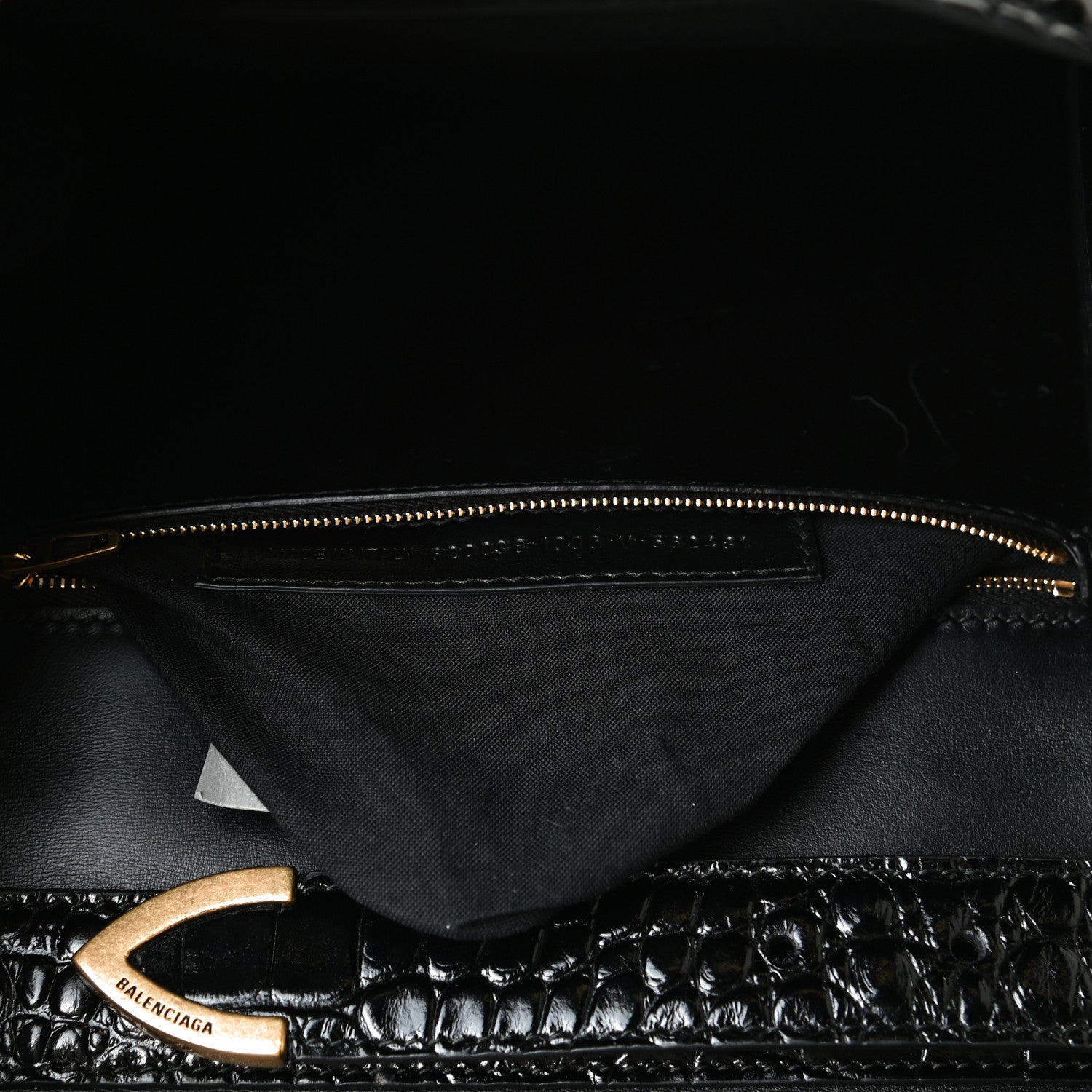 Balenciaga Shiny Calfskin Crocodile Embossed Medium Ghost Shoulder Bag Black 8 of 15