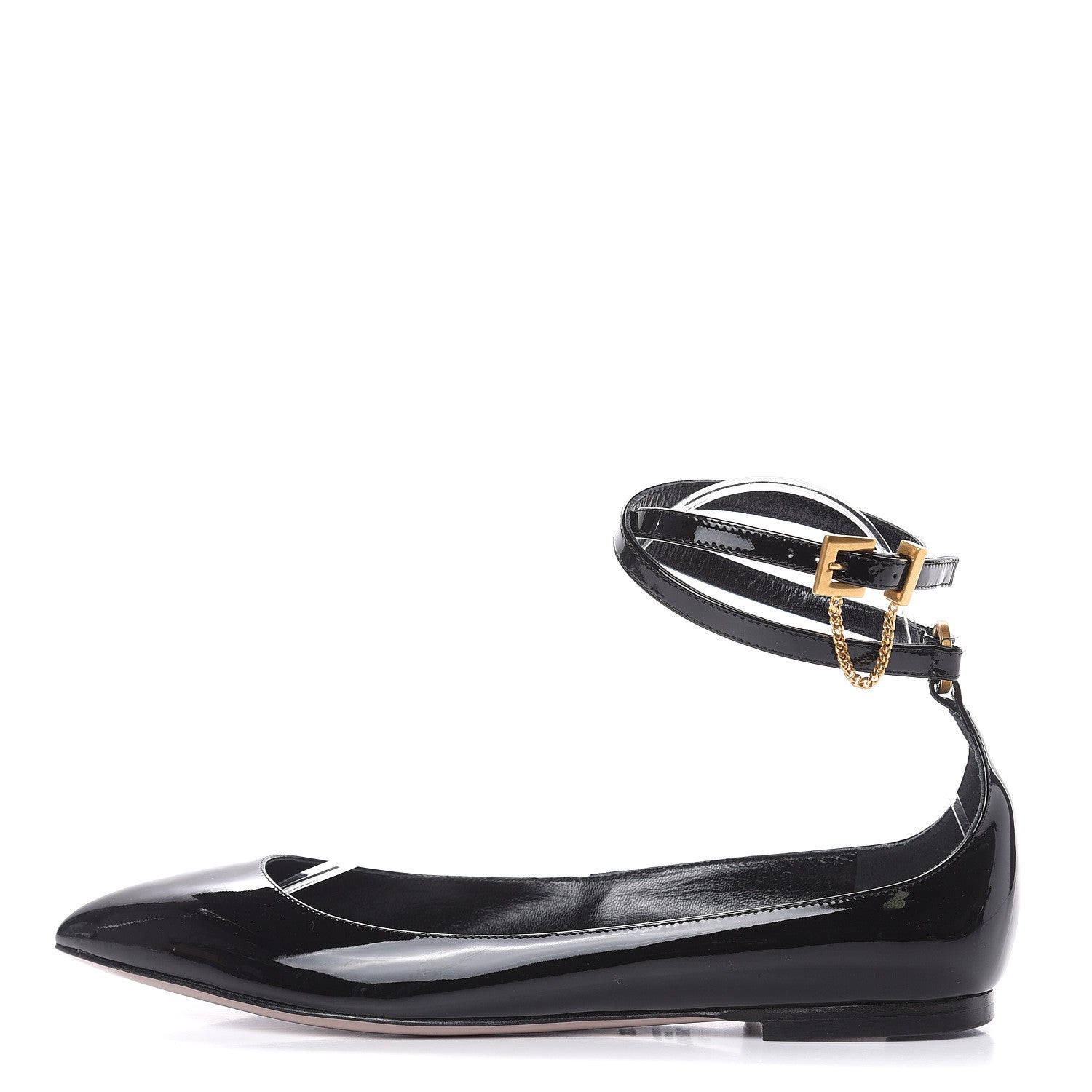 Valentino Garavani Patent Ankle Strap Ballerina Flats 36.5 Black 1 of 10