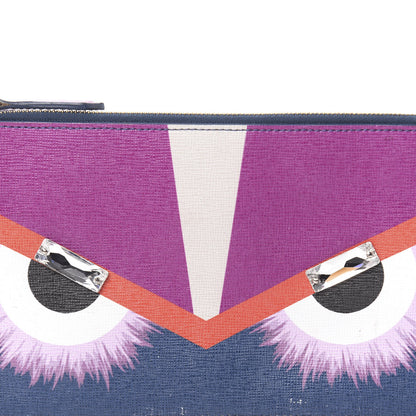 Fendi Vitello Elite Crystal Eye Monster Zip Pouch Cobalt Multicolor 8 of 10