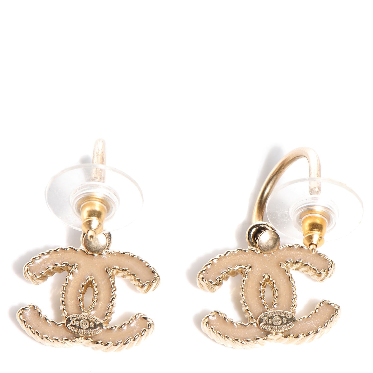 Chanel Enamel CC Dangle Earrings Gold Beige 3 of 4