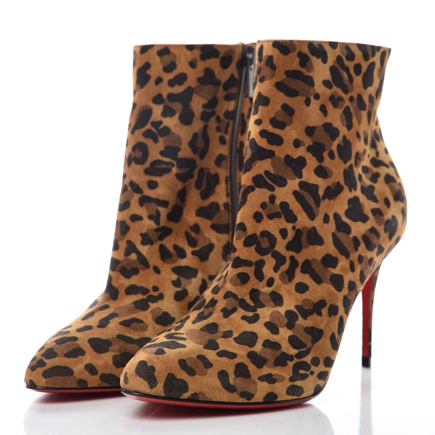 Christian Louboutin Veau Velours Leopard Print Eloise Booty 85 Ankle Boots 37.5 Caramel 3 of 12