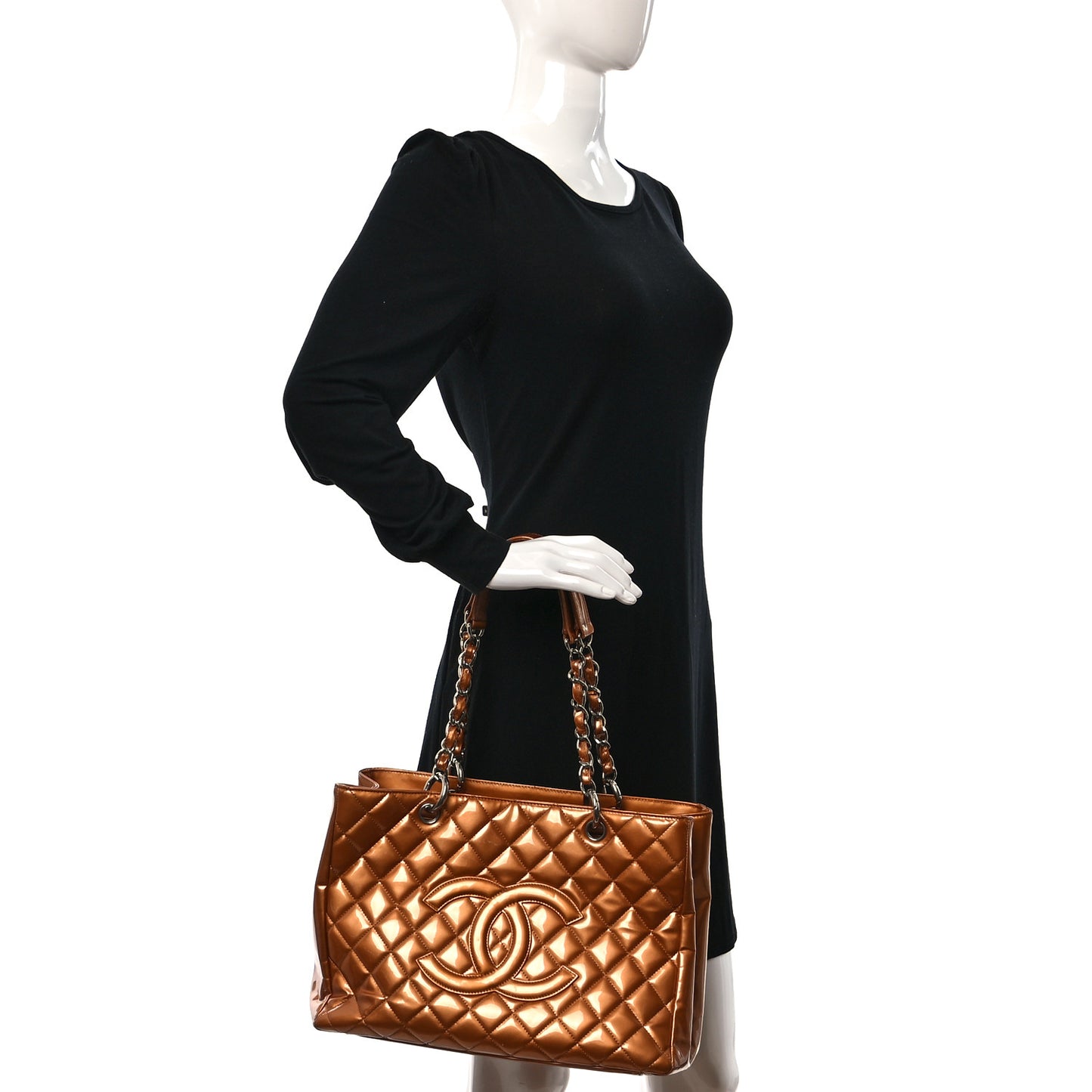 Metallic Patent Quilted Grand Shopping Tote GST Bronze