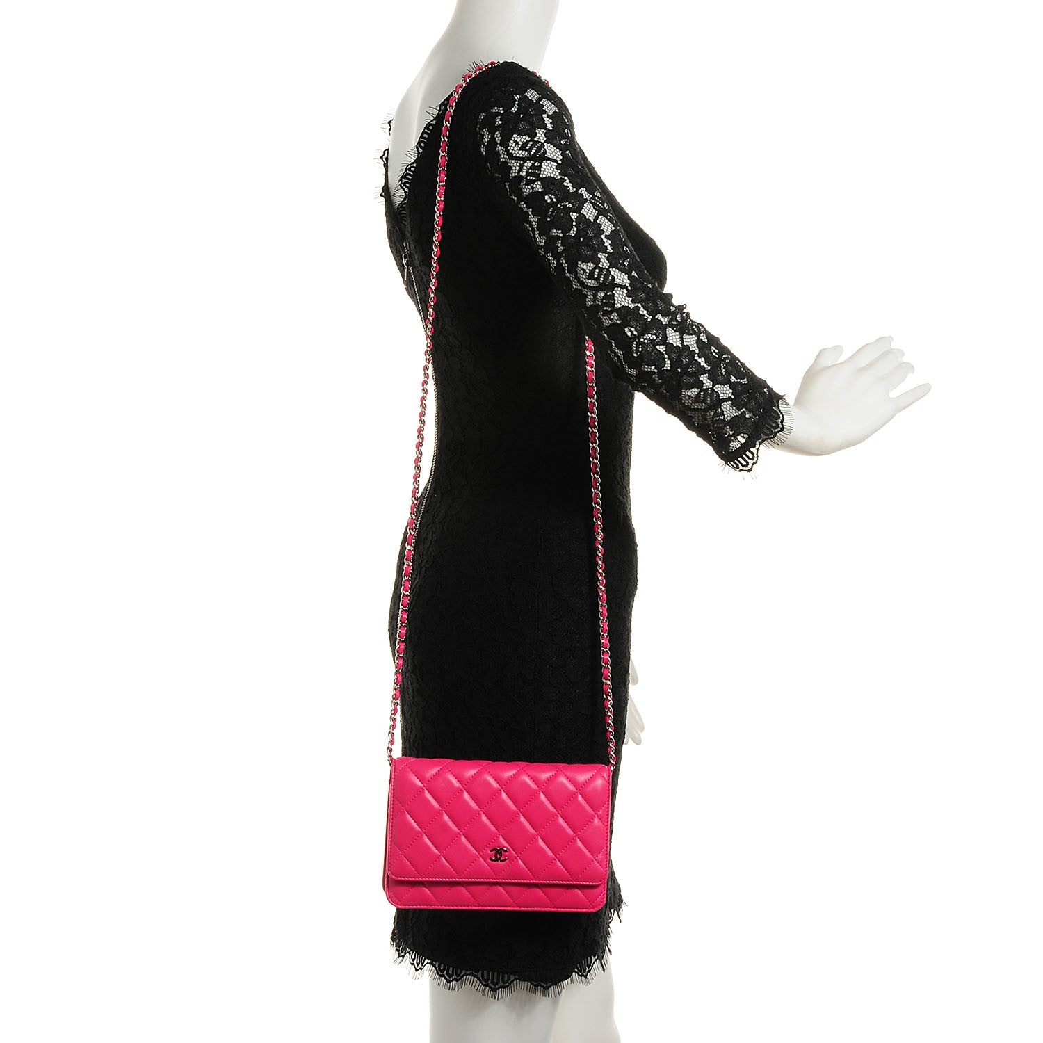 Chanel Lambskin Quilted Wallet On Chain WOC Fuchsia 2 of 9