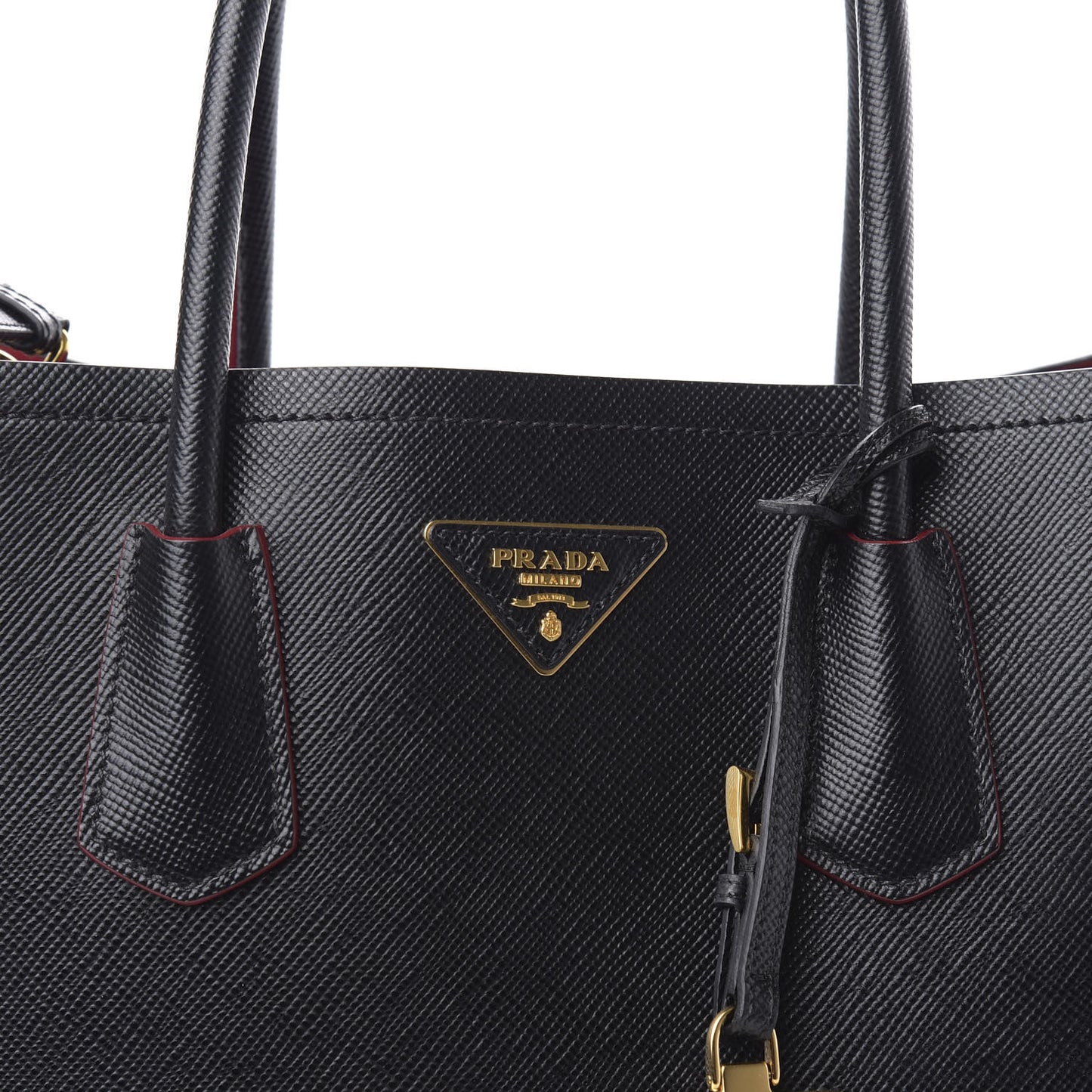 Saffiano Cuir Medium Double Bag Black Fuoco