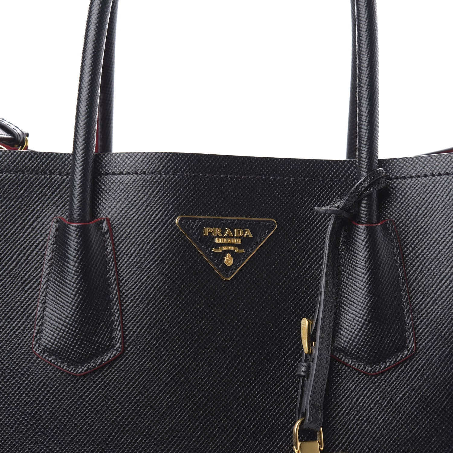 Prada Saffiano Cuir Medium Double Bag Black Fuoco 10 of 10