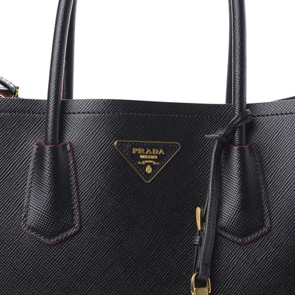 Prada Saffiano Cuir Medium Double Bag Black Fuoco 10 of 10