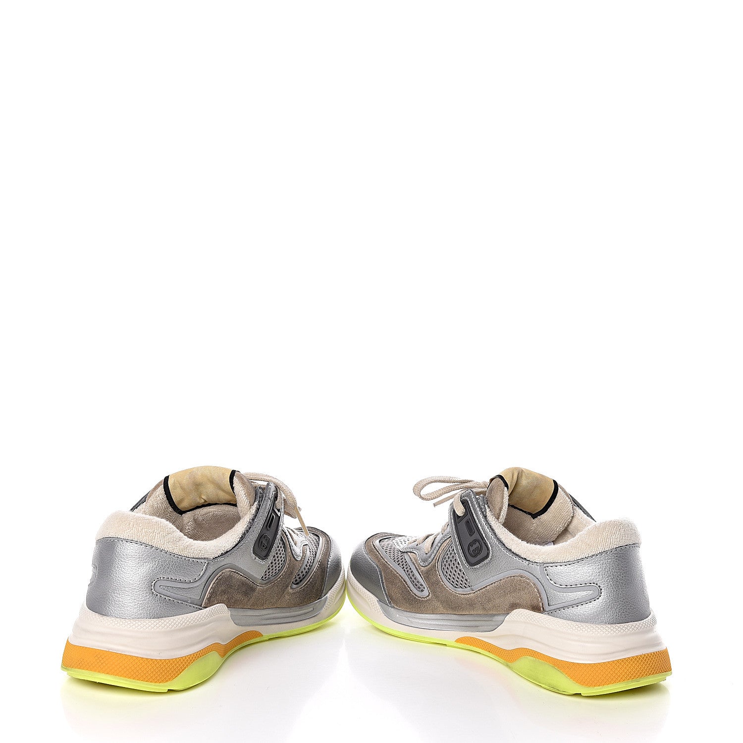 Gucci Metallic Calfskin Suede Womens Ultrapace Sneakers 36.5 Silver Oatmeal 6 of 10