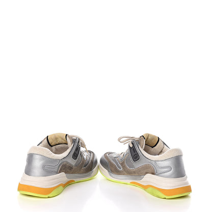 Gucci Metallic Calfskin Suede Womens Ultrapace Sneakers 36.5 Silver Oatmeal 6 of 10