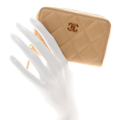 Chanel Caviar Quilted Zip Around Coin Purse Beige 2 of 8