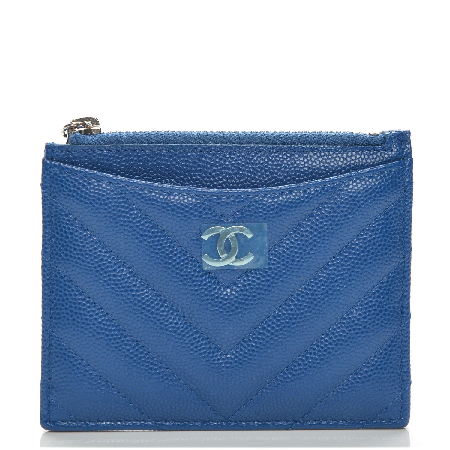 Chanel Caviar Chevron Quilted Card Holder Blue 1 of 7