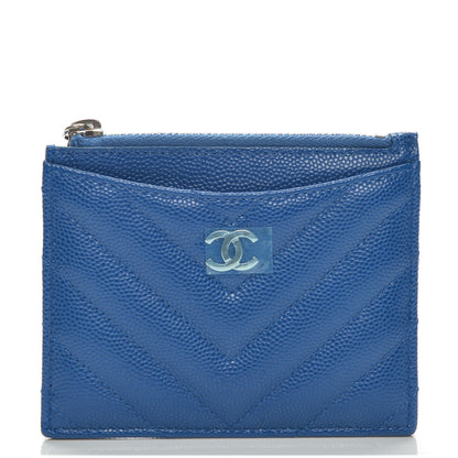 Chanel Caviar Chevron Quilted Card Holder Blue 1 of 7