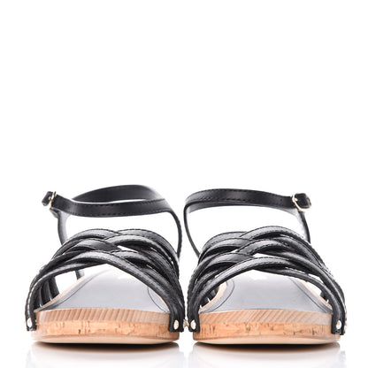 Chanel Cork Wood Calfskin Strappy Sandals 39 Black 2 of 11