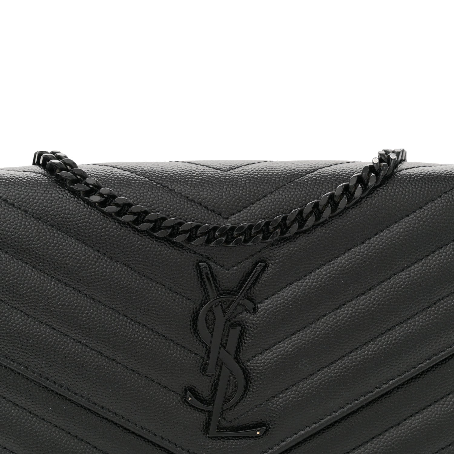 Saint Laurent Grain De Poudre Matelasse Chevron Monogram Monochrome Chain Wallet Black 9 of 11
