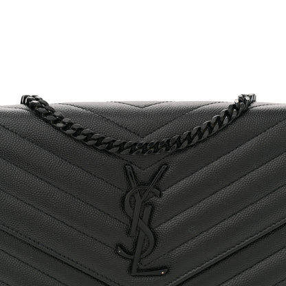 Saint Laurent Grain De Poudre Matelasse Chevron Monogram Monochrome Chain Wallet Black 9 of 11