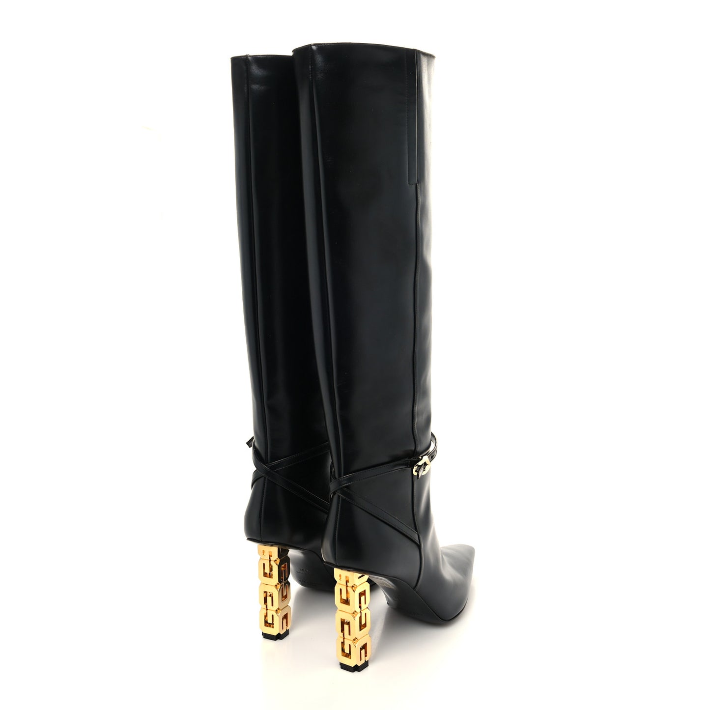 Grained Calfskin G Cube Knee High Boots 38.5 Black
