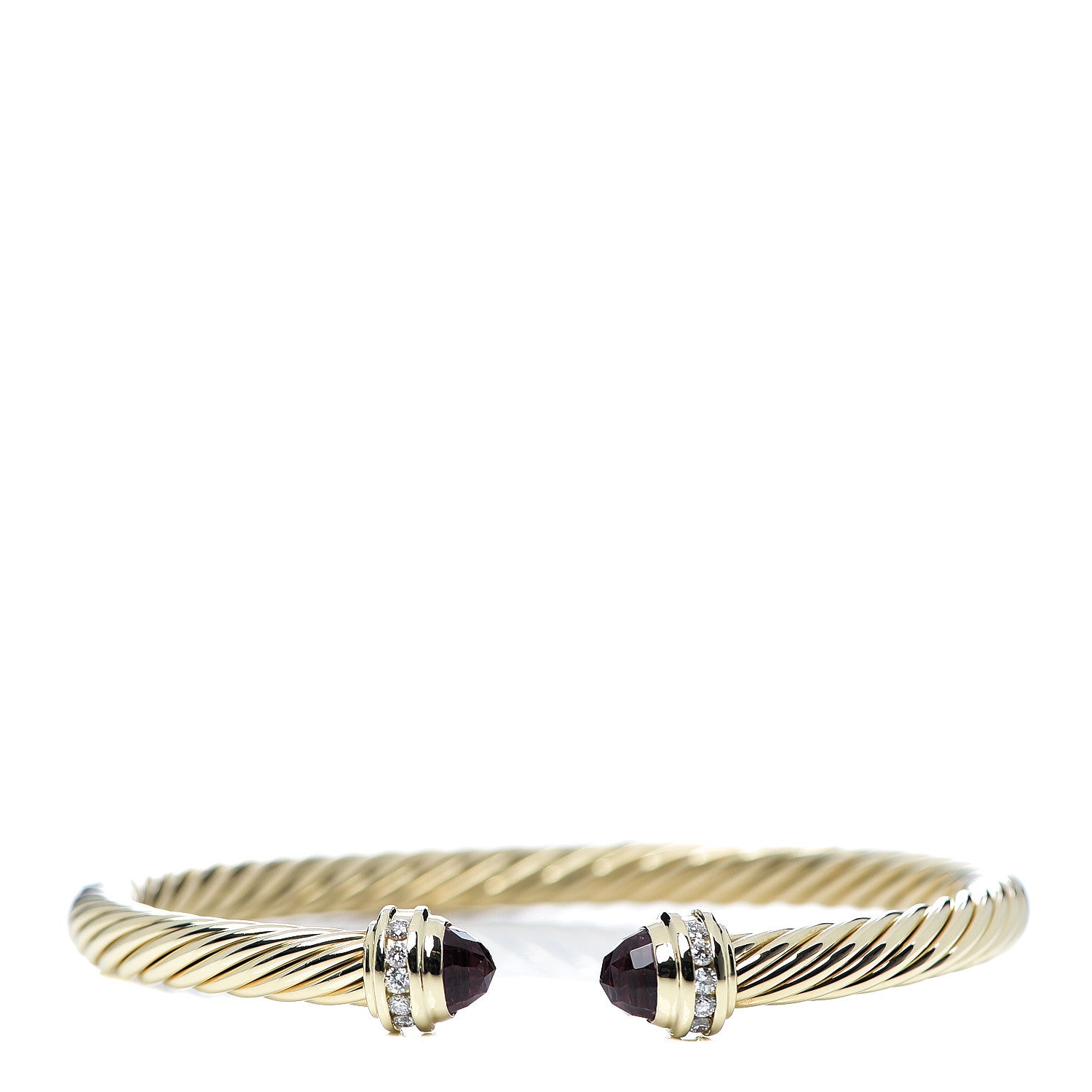 David Yurman 18K Yellow Gold Diamond Pink Tourmaline 5mm Cable Bracelet 1 of 5