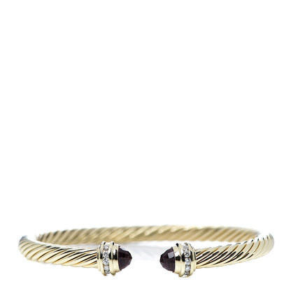 David Yurman 18K Yellow Gold Diamond Pink Tourmaline 5mm Cable Bracelet 1 of 5