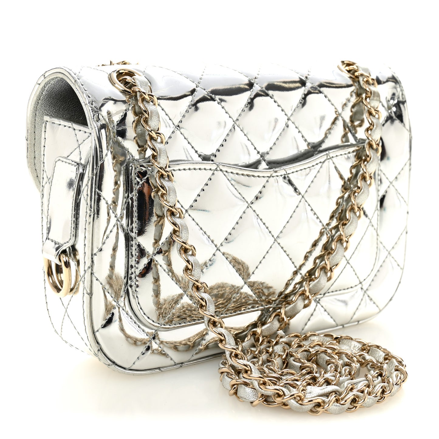 Mirror Calfskin Metallic Calfskin Quilted Hollywood Boulevard Mini Flap With Star Coin Purse Silver