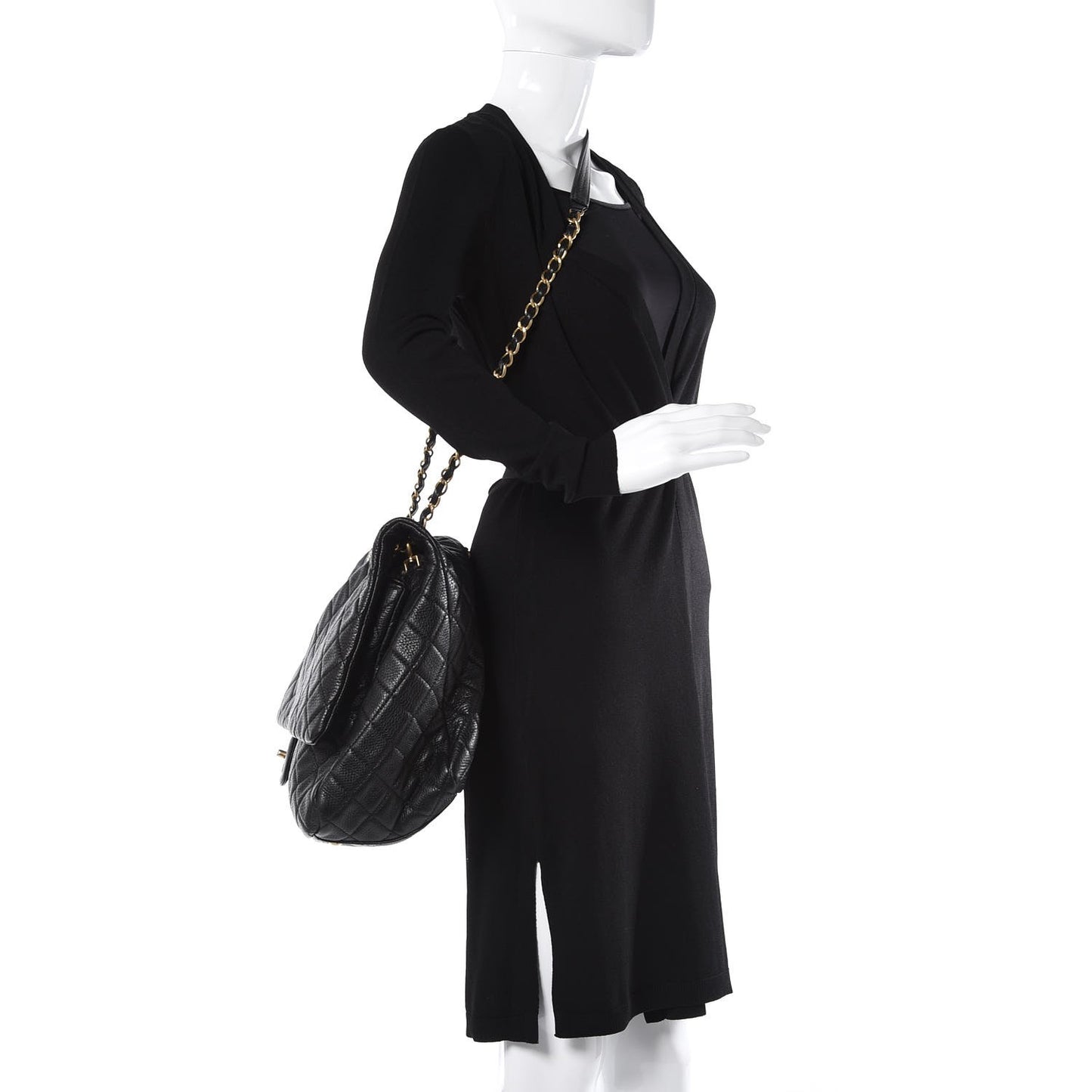Calfskin Quilted XXL Travel Flap Bag Black