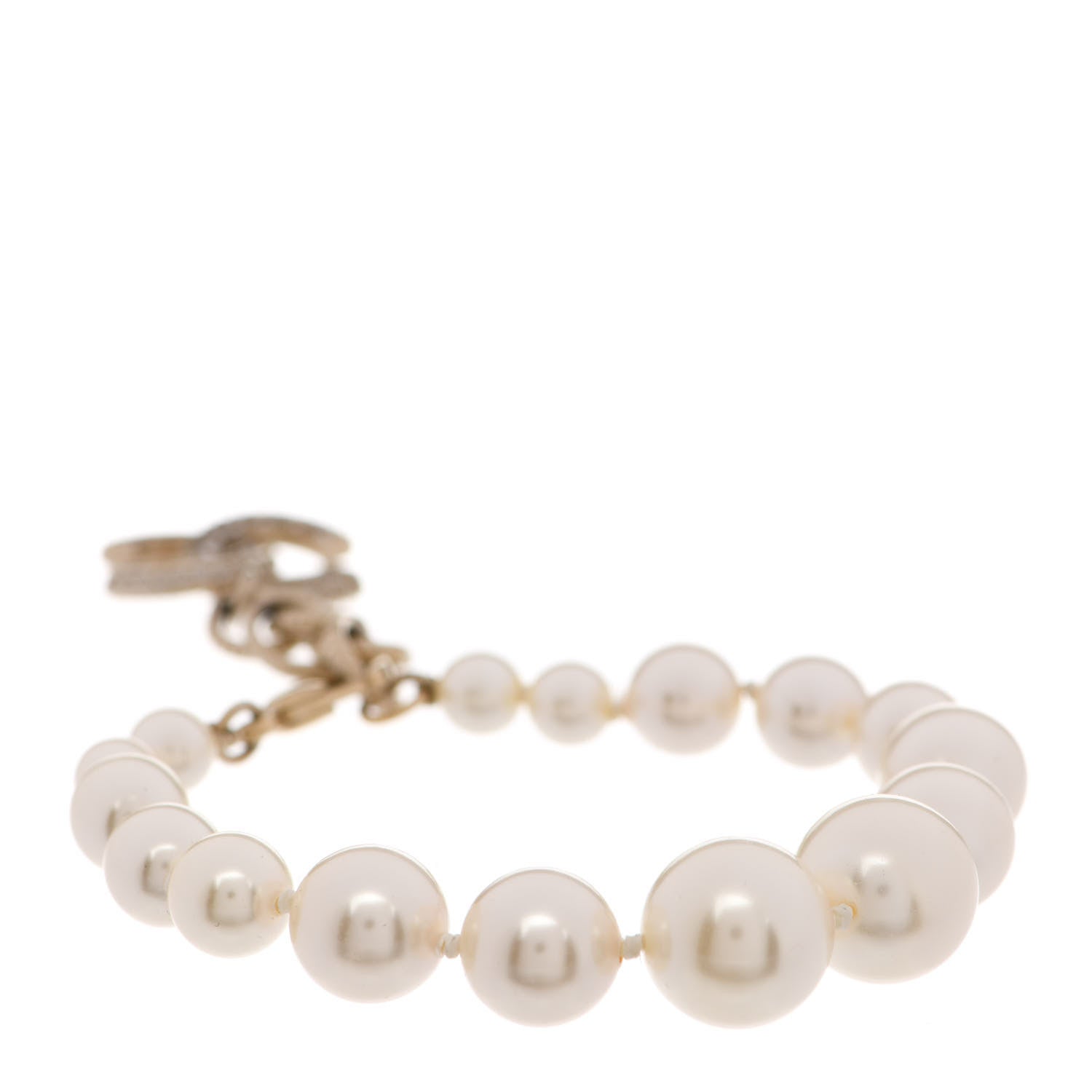 Chanel Graduated Pearl Crystal CC Bracelet Gold 3 of 5