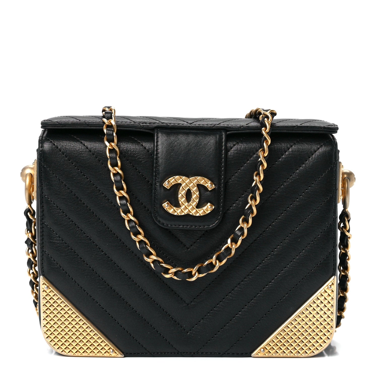 Chanel Calfskin Chevron Quilted Rock The Corner Minaudiere Bag Black 1 of 11