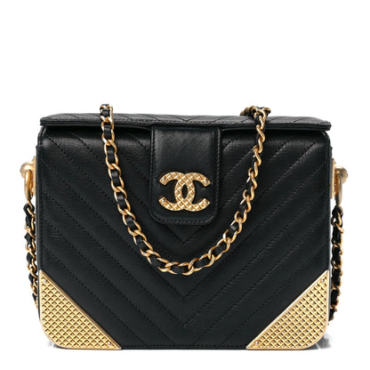 Chanel Calfskin Chevron Quilted Rock The Corner Minaudiere Bag Black 1 of 11