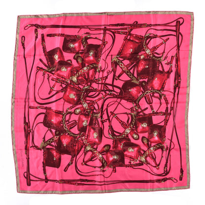Hermes Silk Brides Rebelles Scarf 90 Rose Vif Prune Beige Dore 1 of 3