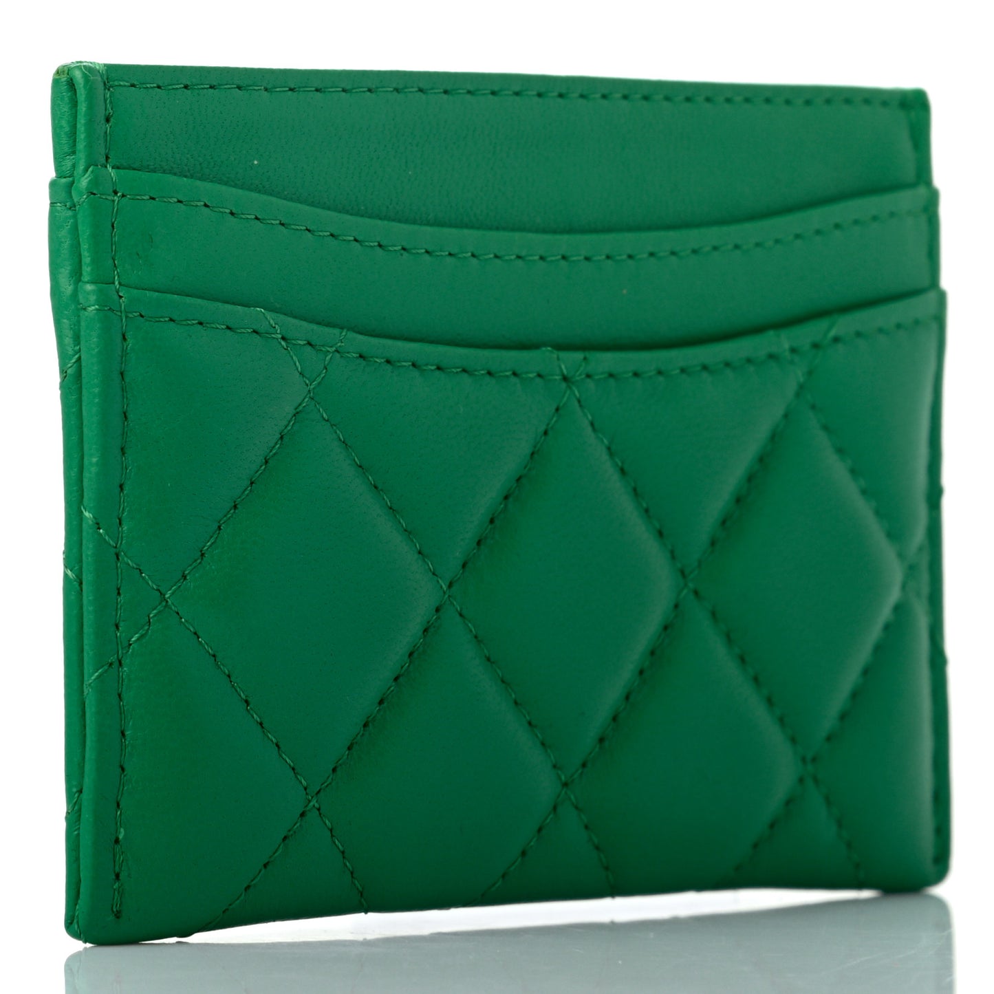 Lambskin Quilted Card Holder Green
