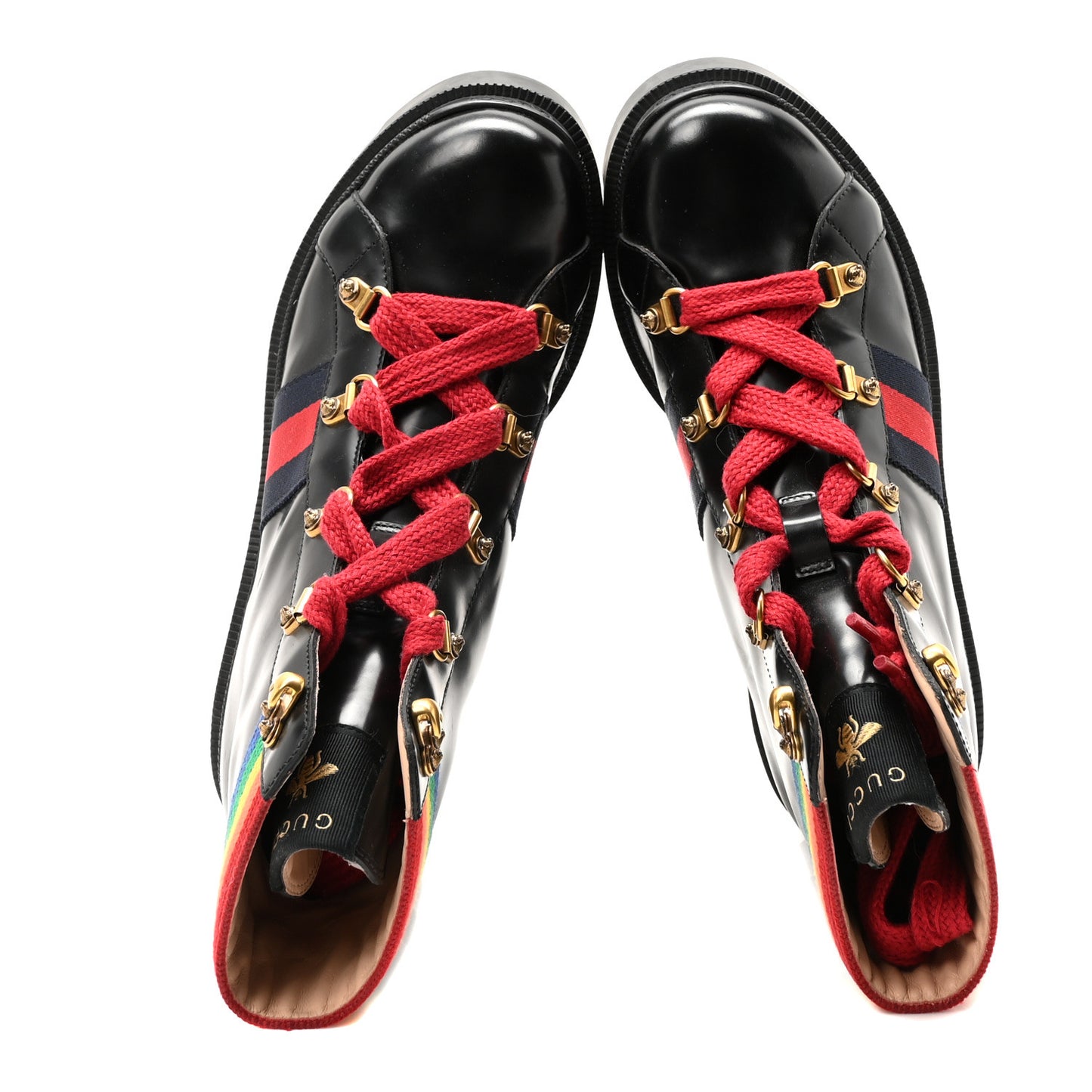 Calfskin Rainbow Trip Lace Up Combat Boots 36 Black