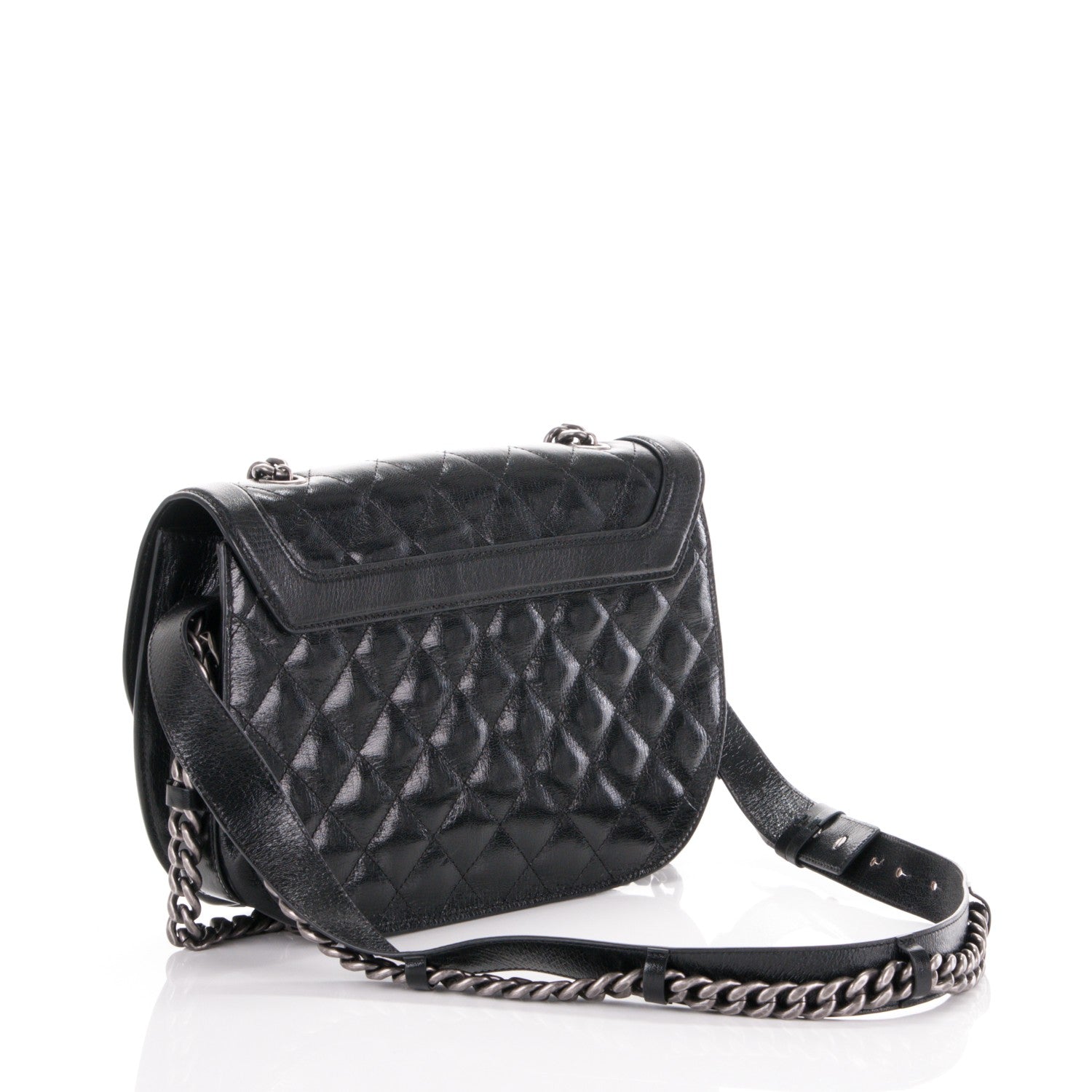Chanel Shiny Goatskin Quilted Medium Double Chained Messenger Flap Black 3 of 7