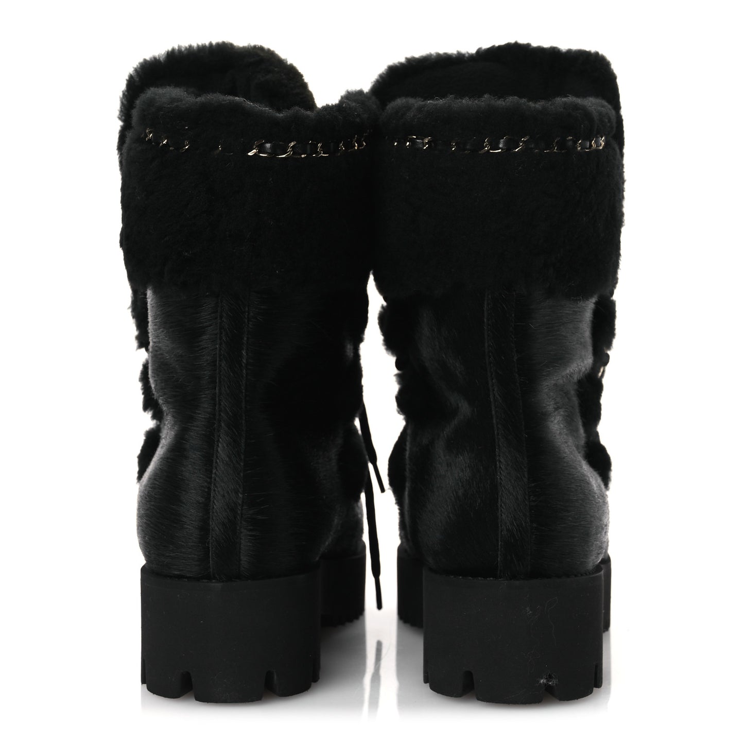 Pony Hair Shearling Chain Ankle Boots 40.5 Black