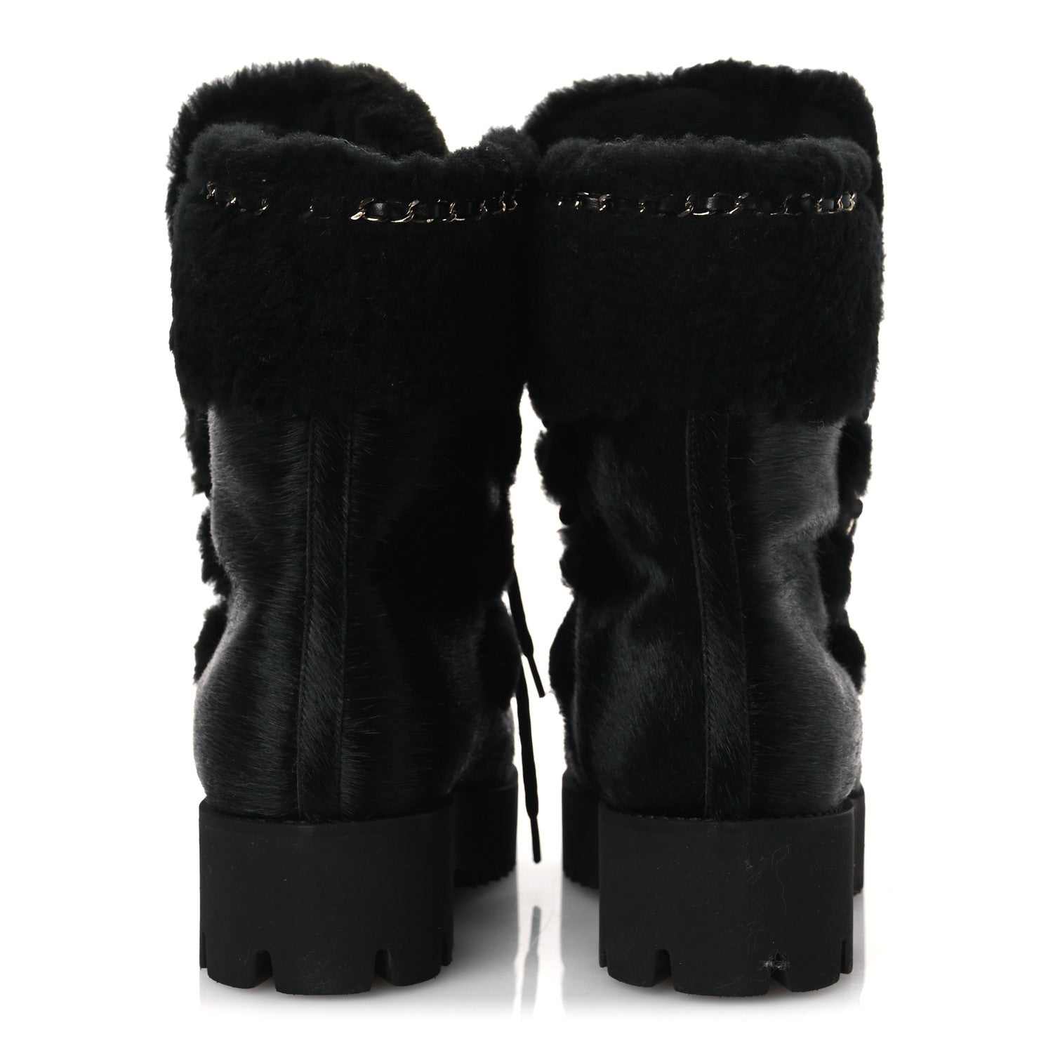 Chanel Pony Hair Shearling Chain Ankle Boots 40.5 Black 6 of 11
