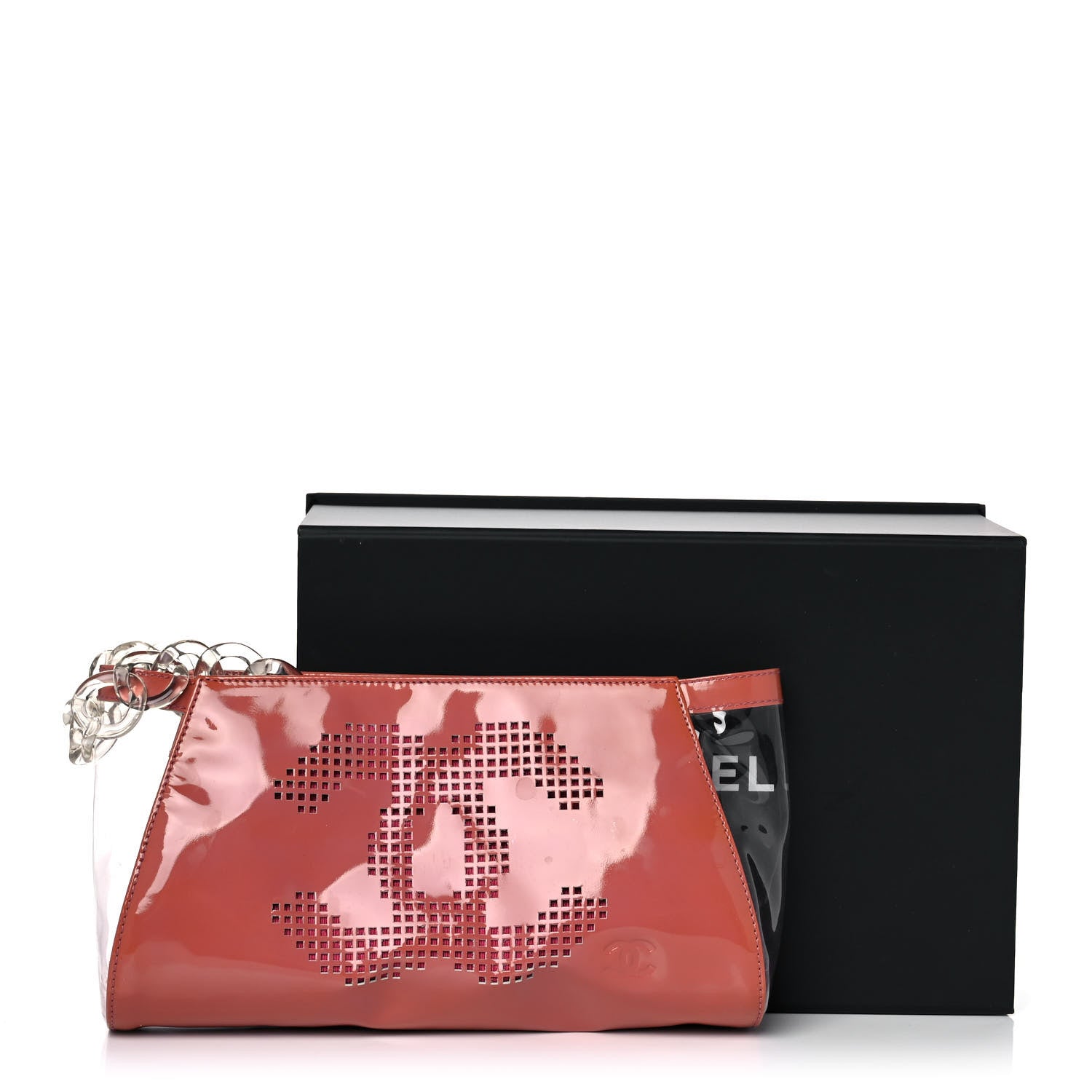 Chanel PVC Patent Calfskin Perforated CC Clutch Pink 11 of 11