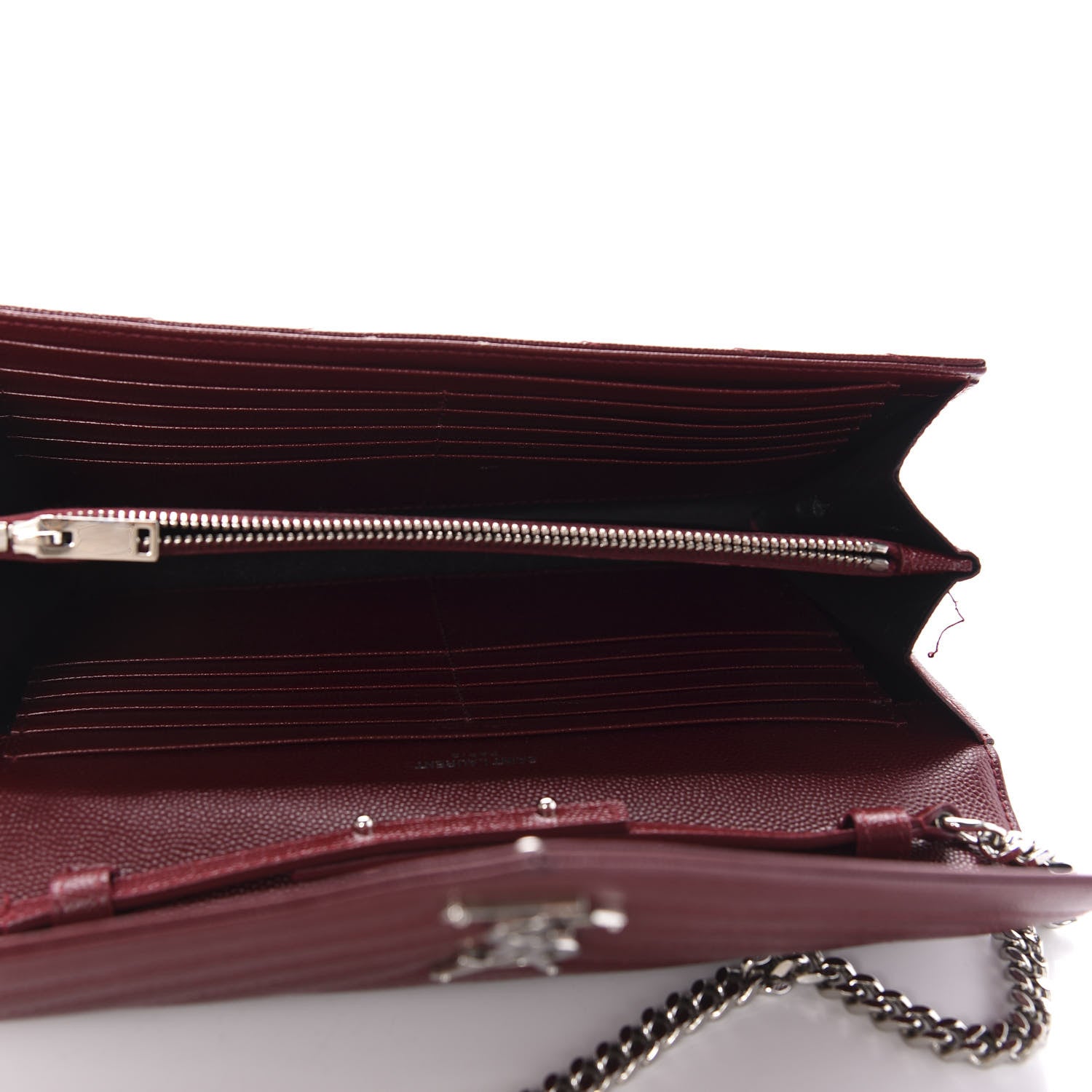 Saint Laurent Grain De Poudre Matelasse Chevron Monogram Chain Wallet Palissandre 5 of 12