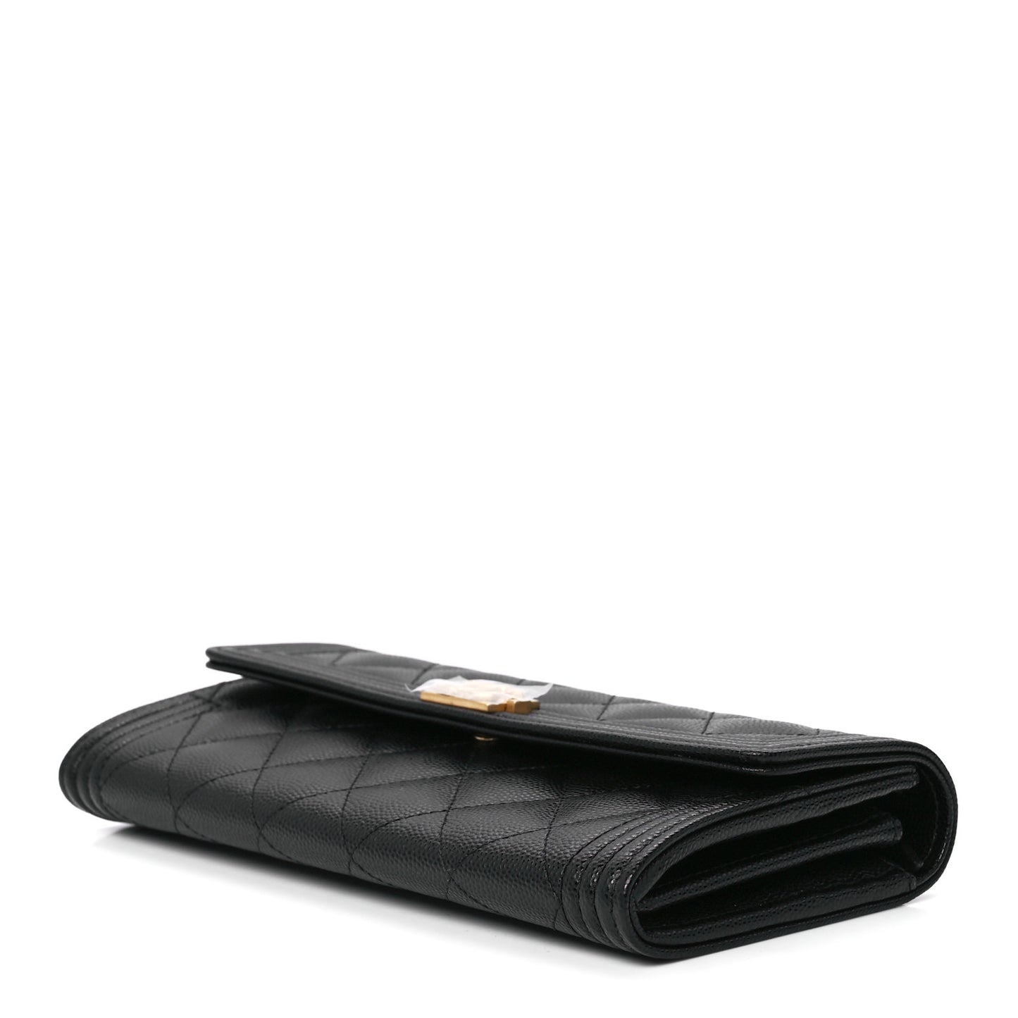 Caviar Quilted Large Boy Gusset Flap Wallet Black