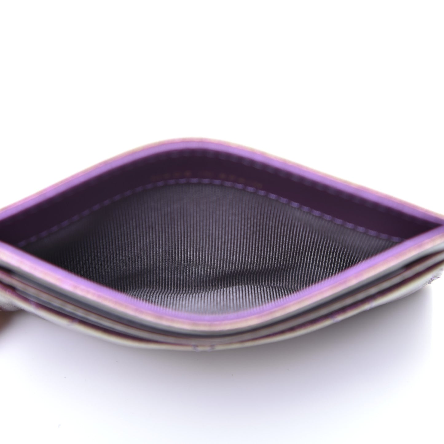 Iridescent Lambskin Quilted Card Holder Purple