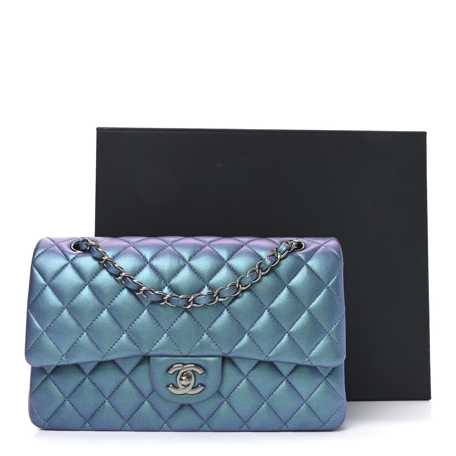 Chanel Metallic Lambskin Quilted Medium Double Flap Turquoise 11 of 11