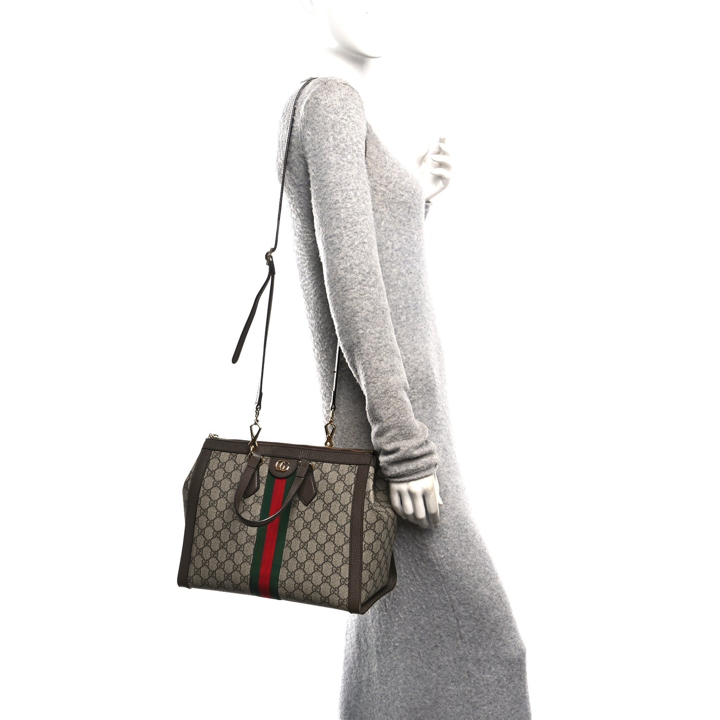 GG Supreme Monogram Web Medium Ophidia Tote Bag Brown