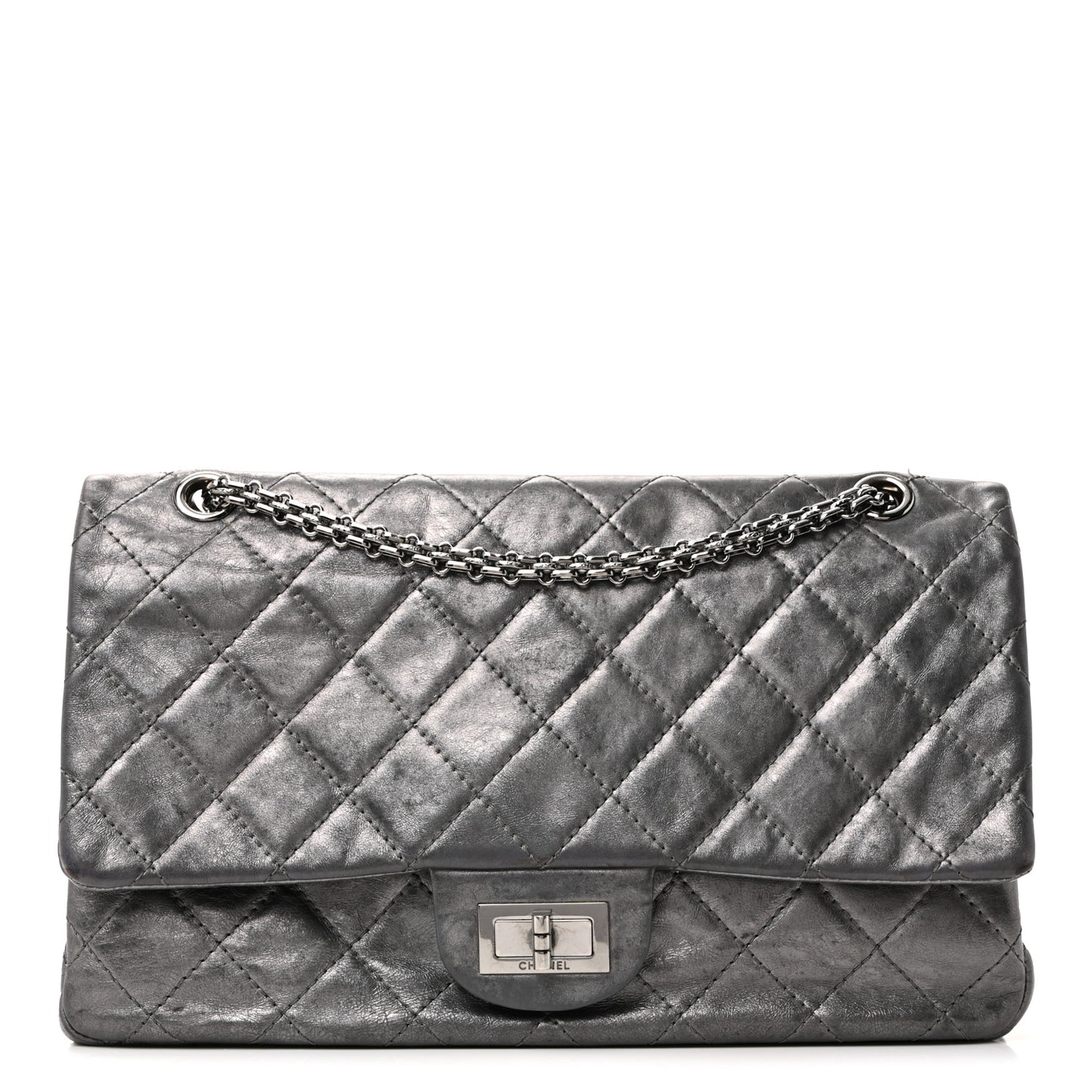 Metallic Aged Calfskin Quilted 2.55 Reissue 227 Flap Dark Silver