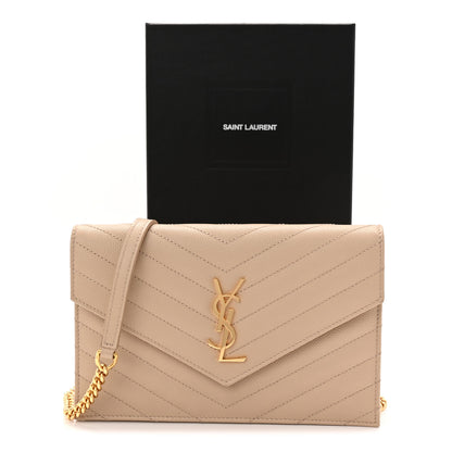 Saint Laurent Grain De Poudre Matelasse Chevron Monogram Envelope Chain Wallet Nude Powder 12 of 12