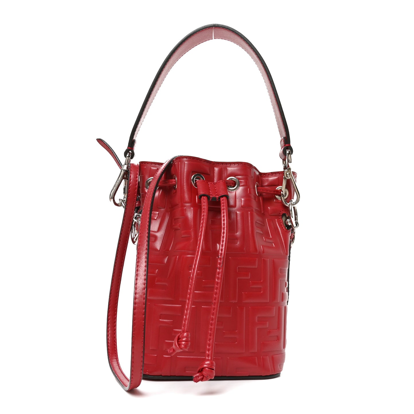 Vitello Liberty F is Fendi FF 1974 Embossed Mini Mon Tresor Bucket Bag Fragola