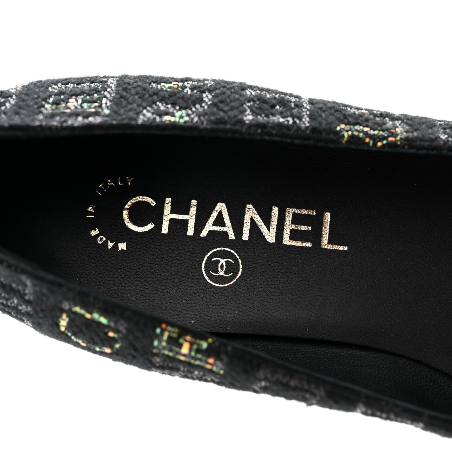 Tweed Patent Cap Toe Ballerina Flats 38.5 Black Orange Green