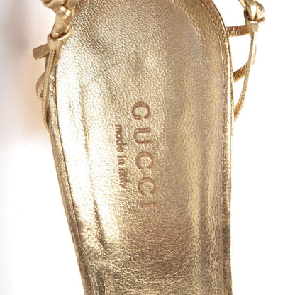 Gucci Metallic Calfskin Strappy Sandals 7 Gold 21 of 24